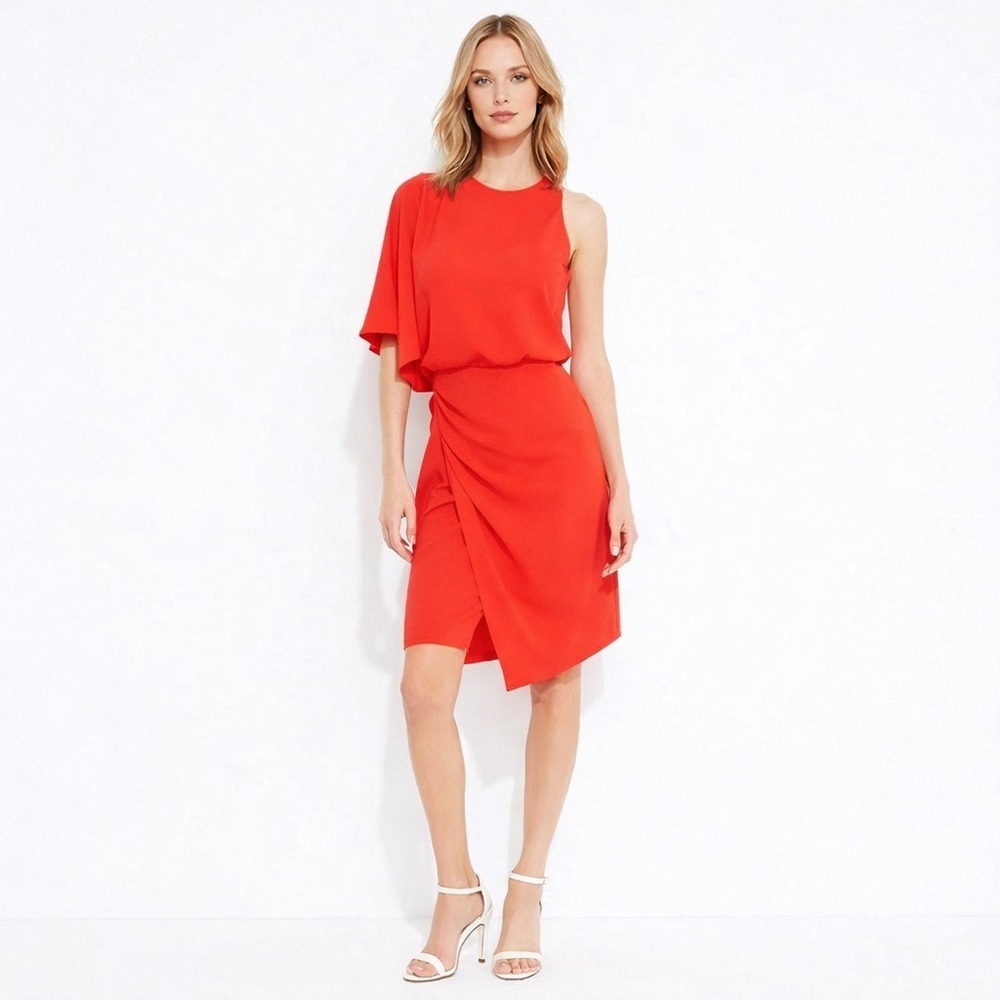 Alexander Wang One Shoulder Wrap Mini Dress 4 Orange Silk Cocktail Party Chic